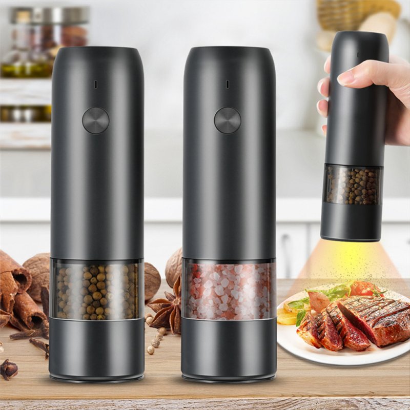 Stainless Steel Usb Rechargeable Electric Pepper Grinder, Led Warm Color Lights 6 Adjustable Thickness, One-button Control Grinding Tool 