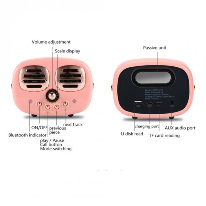 Retro Bluetooth Wireless USB TF Card Dual Speaker Small Speaker Box 