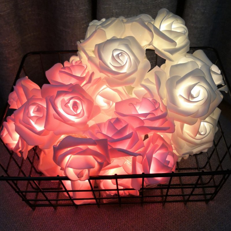 Led Artificial Rose Flower String Lights Romantic Fairy Light Lamp Garland Pink 3 meters 20 lights