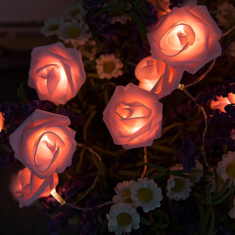 Led Artificial Rose Flower String Lights Romantic Fairy Light Lamp Garland Pink 3 meters 20 lights