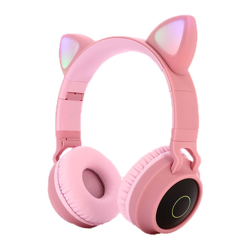 Cute Cat Ear Bluetooth 5.0 Headphones Foldable On-Ear Stereo Wireless Headset with Mic LED Light Support FM Radio/TF Card/Aux in for Smartphones PC Tablet  