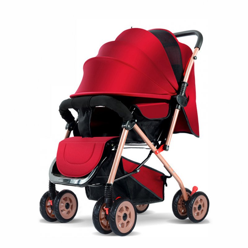 Baby Stroller Four-wheel Lightweight Foldable Baby Carriage Two Way Baby Pushing Car 