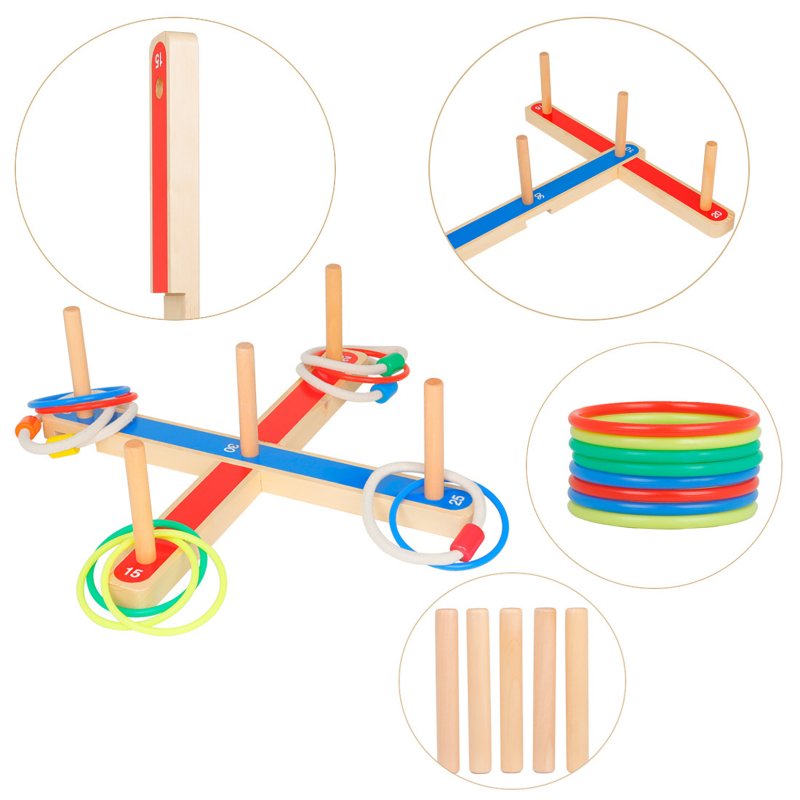 Children Hoop Ring Tossing Orff Toy Set Wooden Ring Game Interactive Educational Toys For Outdoor Indoor Game 