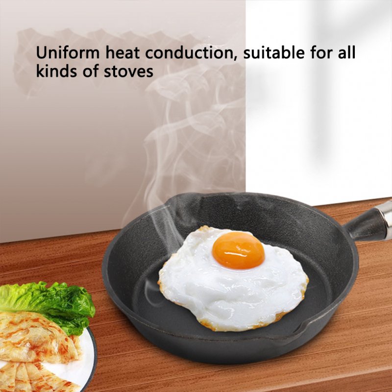 Mini Cast Iron Pan Frying Pan Thickened Mini Kitchen Egg Pan with Wooden Handle 