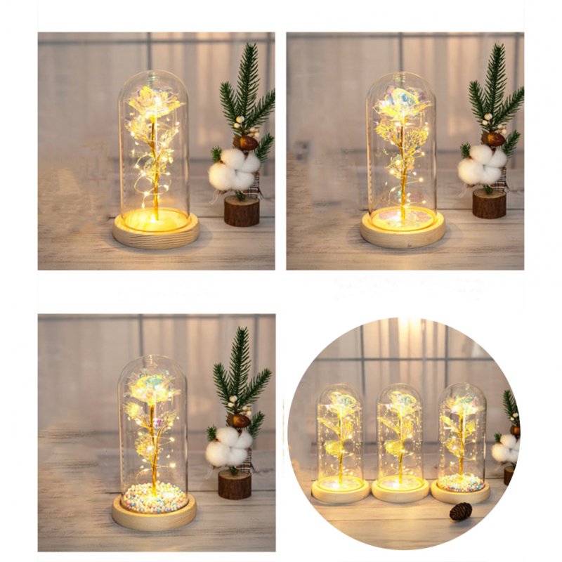 Glass  Dome  Cover  Roses  Ornaments Colorful Bendable Led Light Bar Valentine Day Creative Gift Weddings Family Dinners Decoration 