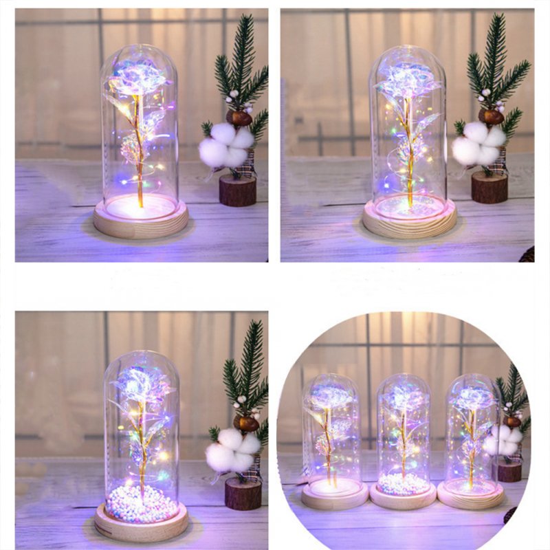 Glass  Dome  Cover  Roses  Ornaments Colorful Bendable Led Light Bar Valentine Day Creative Gift Weddings Family Dinners Decoration 