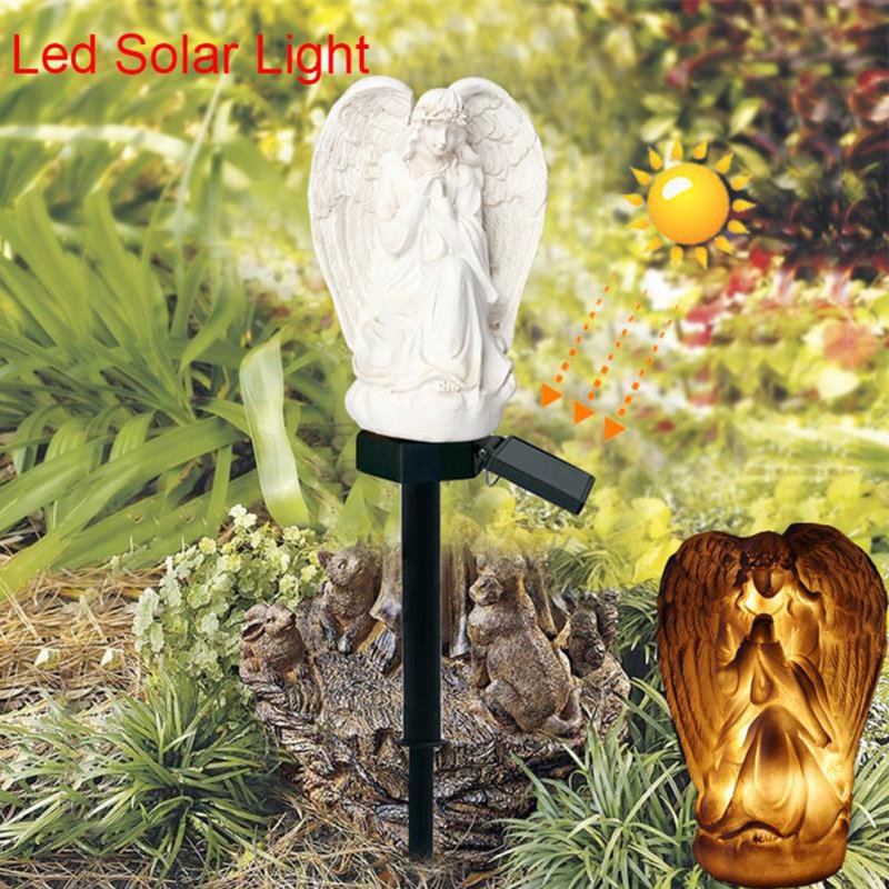 Solar Floor Lamp Resin Angel Shaped Landscape Light Waterproof Outdoor Led Garden Lawn Decoration Light 