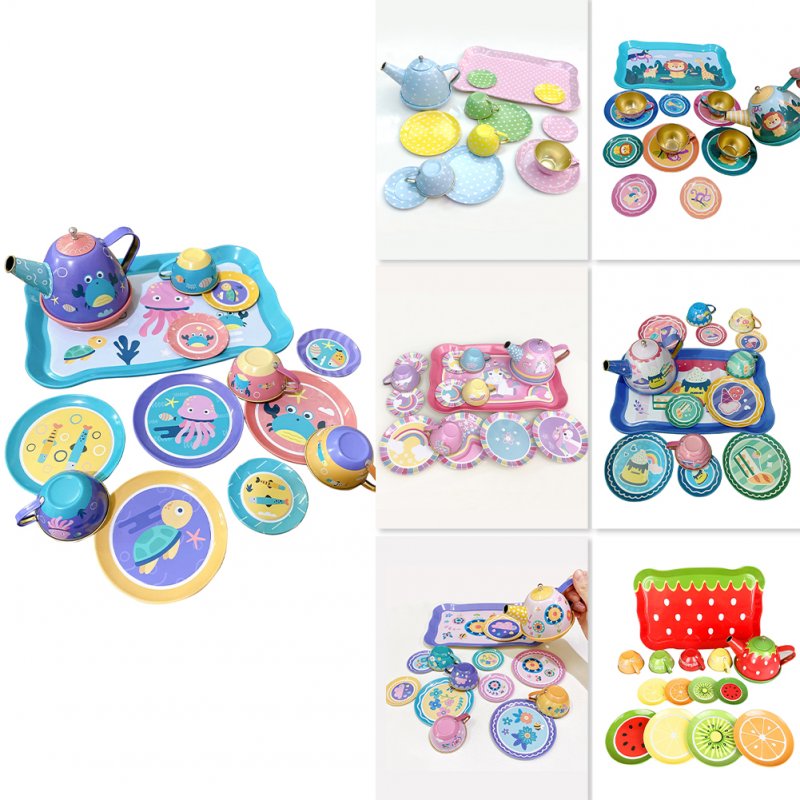 14pcs Tea Party Set For Little Girls Kitchen Utensils Tableware Metal Princess Tea Party Set Pretend Play Toys For Kids Gifts 