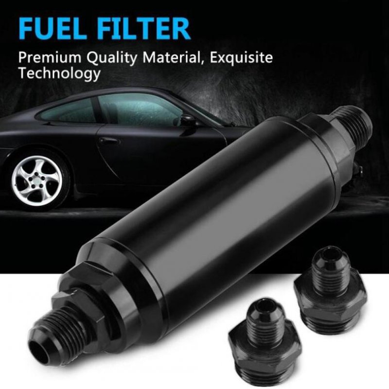 Universal Aluminum 44mm Car Inline Oil Fuel Filter With AN6 AN8 Adapter Fittings 