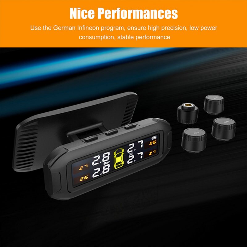 T8 Wireless Solar Car Tire  Pressure  Monitoring  System 4 External Sensors With Pressure Temperature Display High Precision Instrument Tpms 