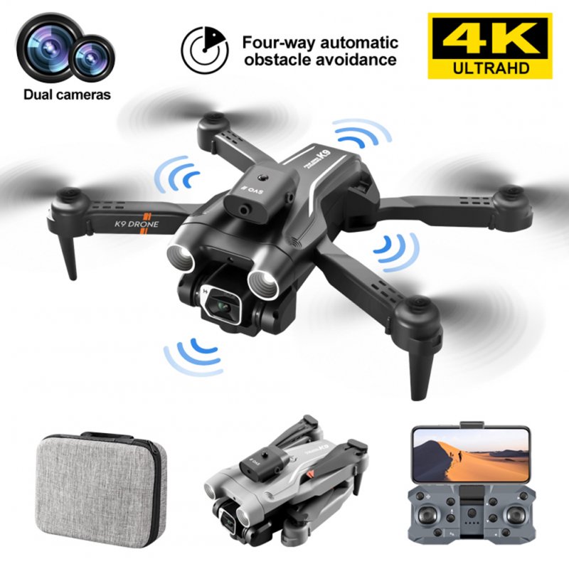 K9 RC Drone With 4K Dual Camera Folding RC Quadcopter With Headless Mode 4-way Obstacle Avoidance Flying Toys For Boys Girls 