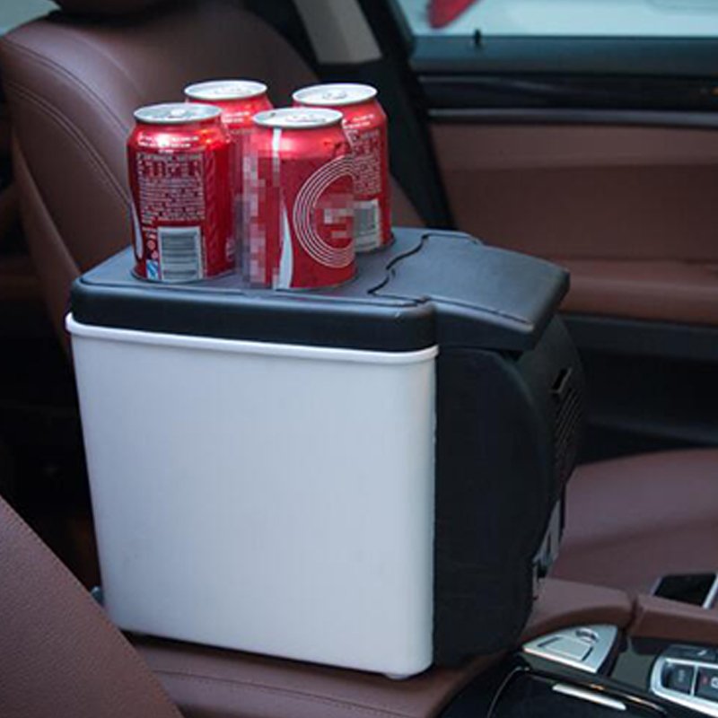 Mini 6L Car Refrigerator 12v Multi-function Travel Fridge Home Cooler Warmer with 4 Drink Holes Electric Fridge black_12V for car