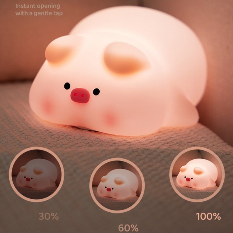 Night Lights Cartoon Pig Shape Silicone Patting Lamp Atmosphere Lamps Bedside Decoration For Kids Baby Gifts 5V / 1W 