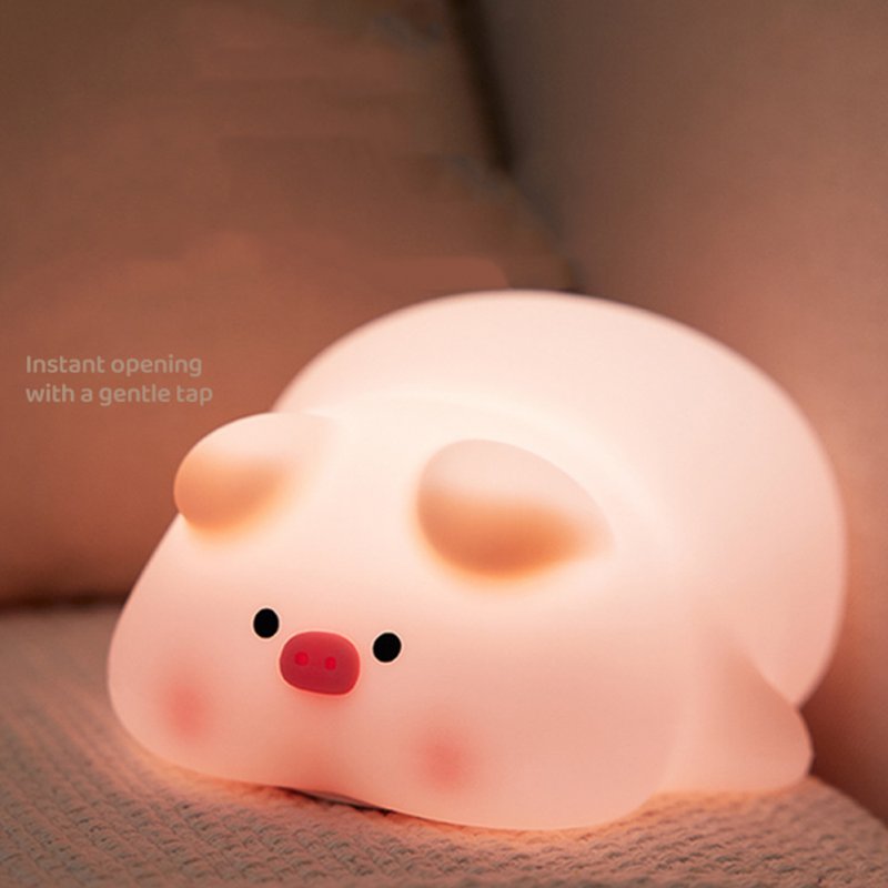 Night Lights Cartoon Pig Shape Silicone Patting Lamp Atmosphere Lamps Bedside Decoration For Kids Baby Gifts 5V / 1W 