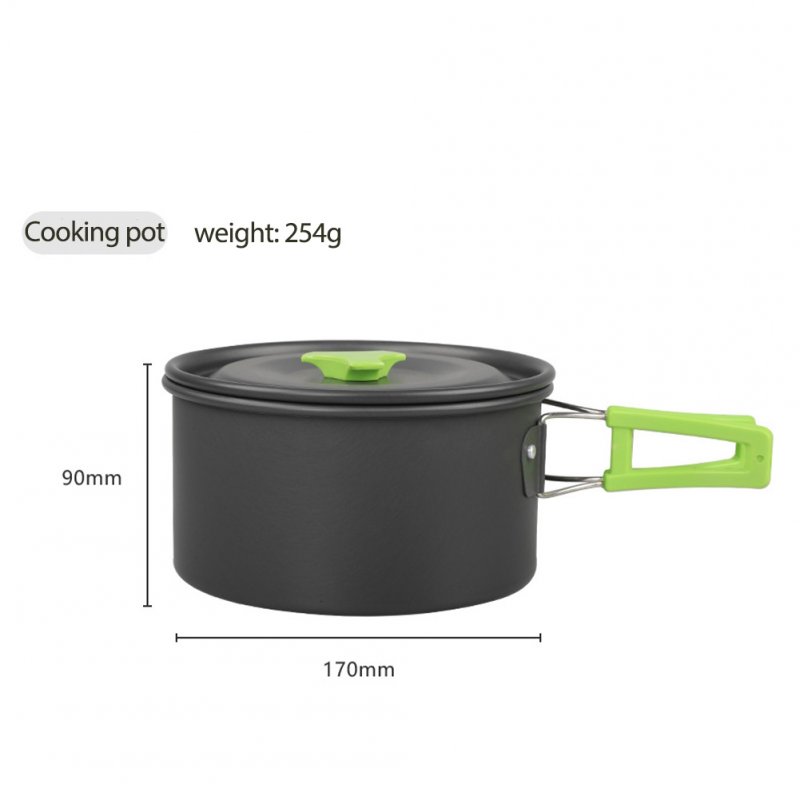 9 Pcs Outdoor Camping Cookware DS310 Picnic Cooking Set With Cooking Pot Frying Pan Kettle Plastic Bowl Spoon Rice Shovel Loofah Pouch 