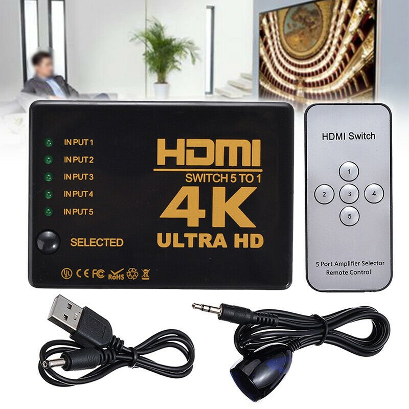 5-in-1 1080P to HDMI Splitter Switch Adapter Switcher 4K Ultra HD HDCP 3D HDR Set 