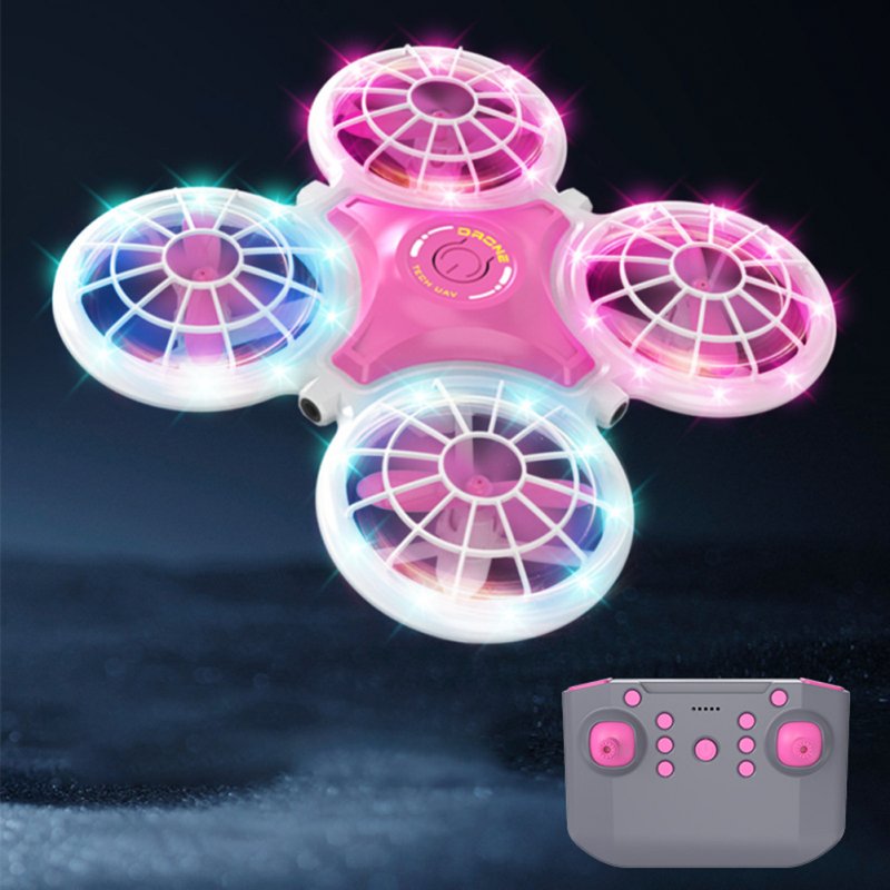 2.4GHz Remote Control Mini Drone Four-Way Avoiding Obstacles Altitude Hold RC Quadcopter with Lights Pink