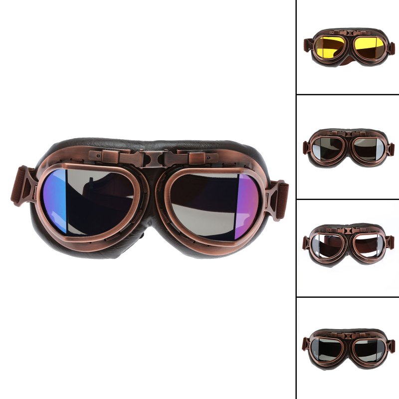 Motorcycle Goggles Glasses Vintage Motocross Retro Aviator Pilot Cruiser ATV UV Protection Goggles