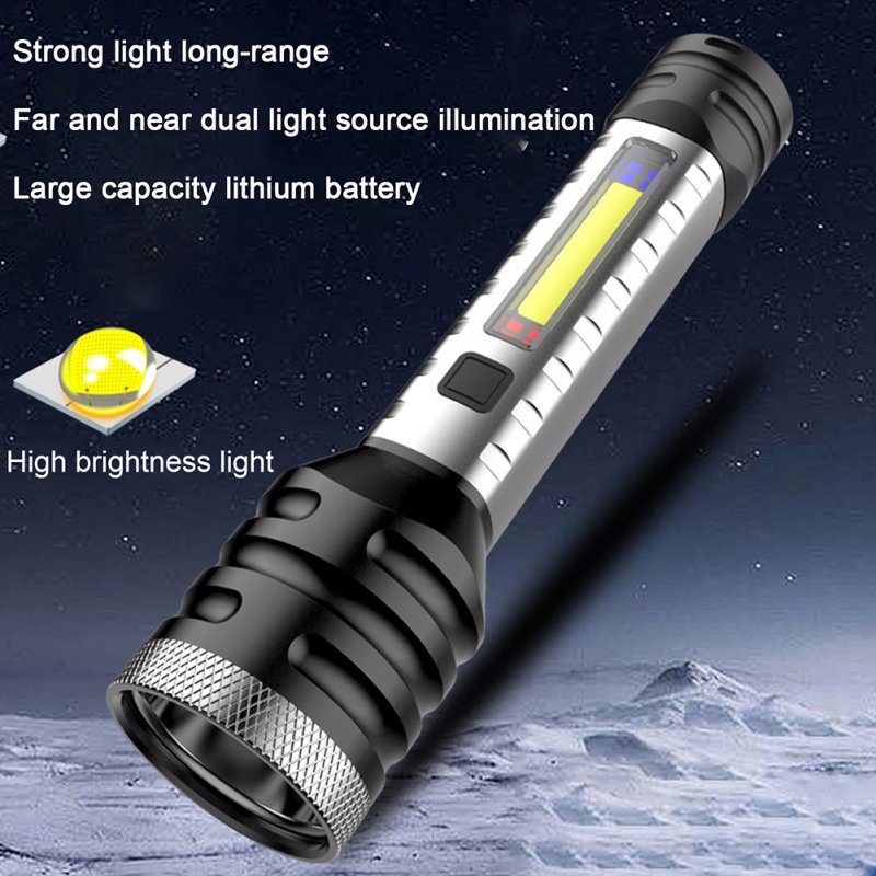 LED Mini Flashlight With Power Indicator Light 5 Modes Telescopic Zoomable TYPE-C USB Charging Hand Lantern For Camping Emergencies Hiking 