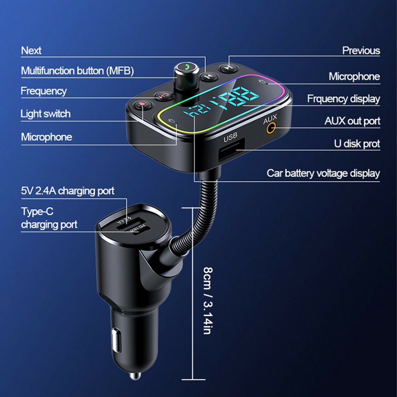 T67 Car Bluetooth-compatible Mp3 Player Hands-free Calling Car Charger Qc3.0 Aux Radio Adapter 