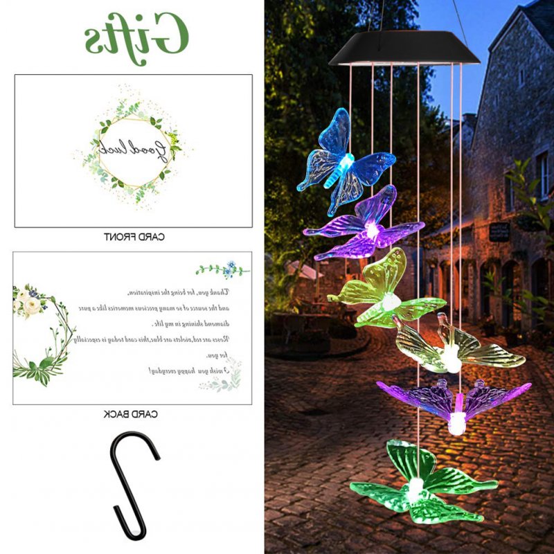 Led Solar Wind-chime Light Butterfly Waterproof Color Changing Lights Outdoor Garden Landscape Decoration Pendant