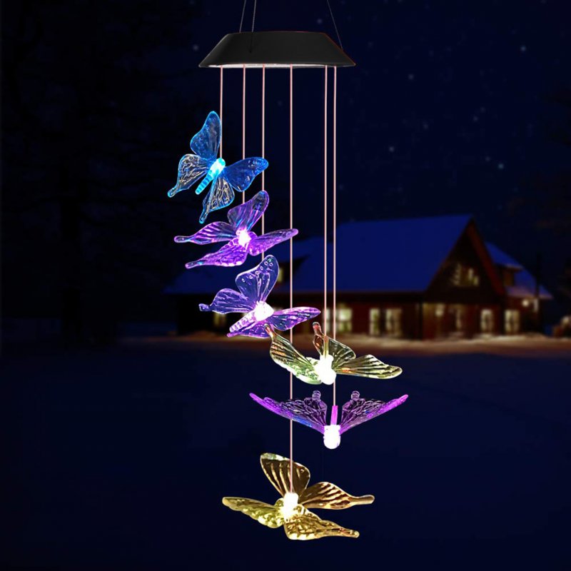Led Solar Wind-chime Light Butterfly Waterproof Color Changing Lights Outdoor Garden Landscape Decoration Pendant