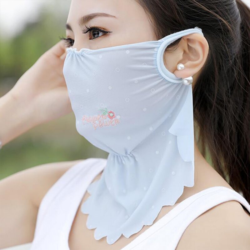 Women's Summer Flower Embroidery Wave Edge Sunscreen Ice Silk Mask Dustproof Mask Polka dot gray_One size