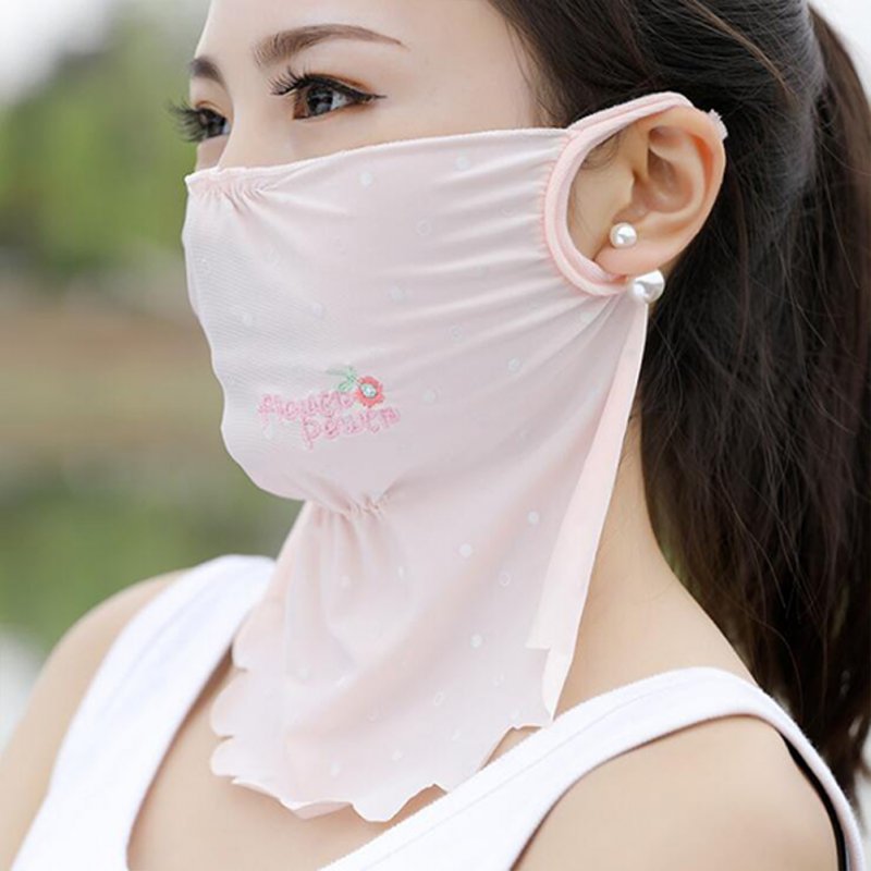 Women's Summer Flower Embroidery Wave Edge Sunscreen Ice Silk Mask Dustproof Mask Polka dot gray_One size