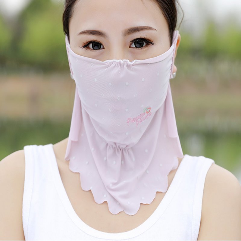 Women's Summer Flower Embroidery Wave Edge Sunscreen Ice Silk Mask Dustproof Mask Polka dot gray_One size