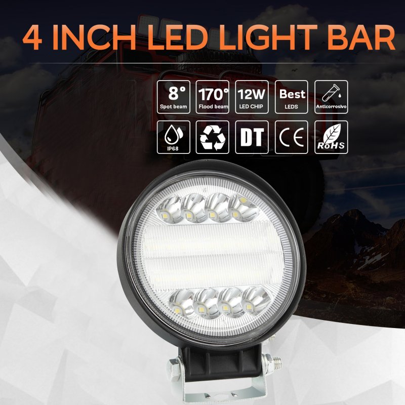 4inch Round LED Work Light 4WD SUV LED 200W 6000K Flood Spot Beams Offroad Bar Car Headlight