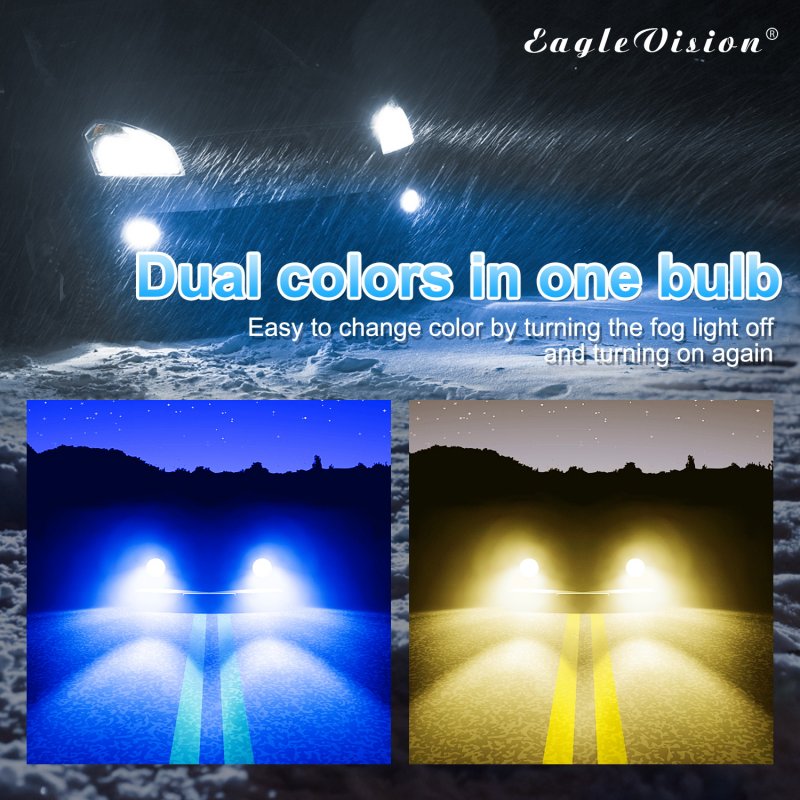 2PCS 880/881 9005/9006 H8/H11 5202 Dual Color High Power Headlights Truck Front Headlights Fog Lights Ice blue + amber light_5202