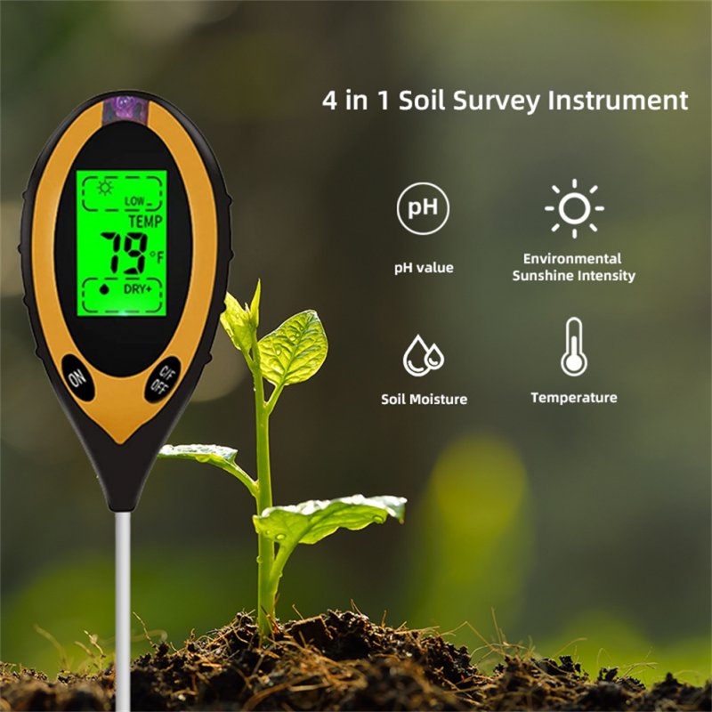 4-in-1 Soil Ph Meter Portable Lcd Screen Soil Acidity Temperature Humidity Sunlight Tester For Gardening Farming 