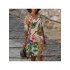 women V neck Dress Mid length short sleeve pullover skirt elegant style with flower pattern for spring Summer  green S