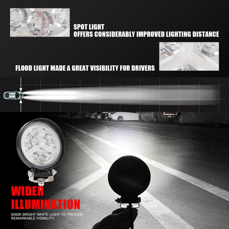 2pcs 4 Inch Round Led Work Lights 12V 24V for 4x4 Offroad Car Spot Driving Light 2Pcs;