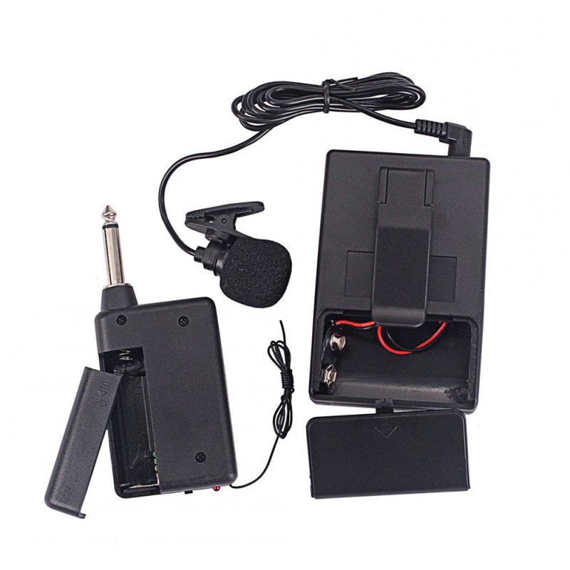 KM-208 Wireless FM Transmitter Receiver Lavalier Lapel Clip Microphone Mic System 20M Receive Range black