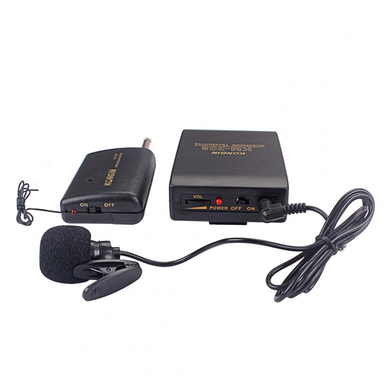 KM-208 Wireless FM Transmitter Receiver Lavalier Lapel Clip Microphone Mic System 20M Receive Range black