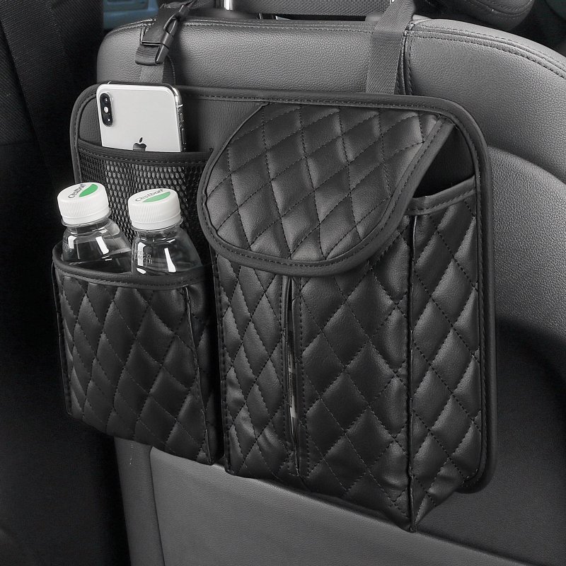 PU Leather Car Storage Bag Auto Interior Seat Back Organizer Tissue Holder 