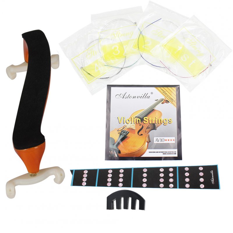 4pcs Violin Kit Fiddle Set Five-Claw Muffler+AV10 String+Fingerboard Sticker+Aston Villa 4/4 Violin Shoulder Rest  