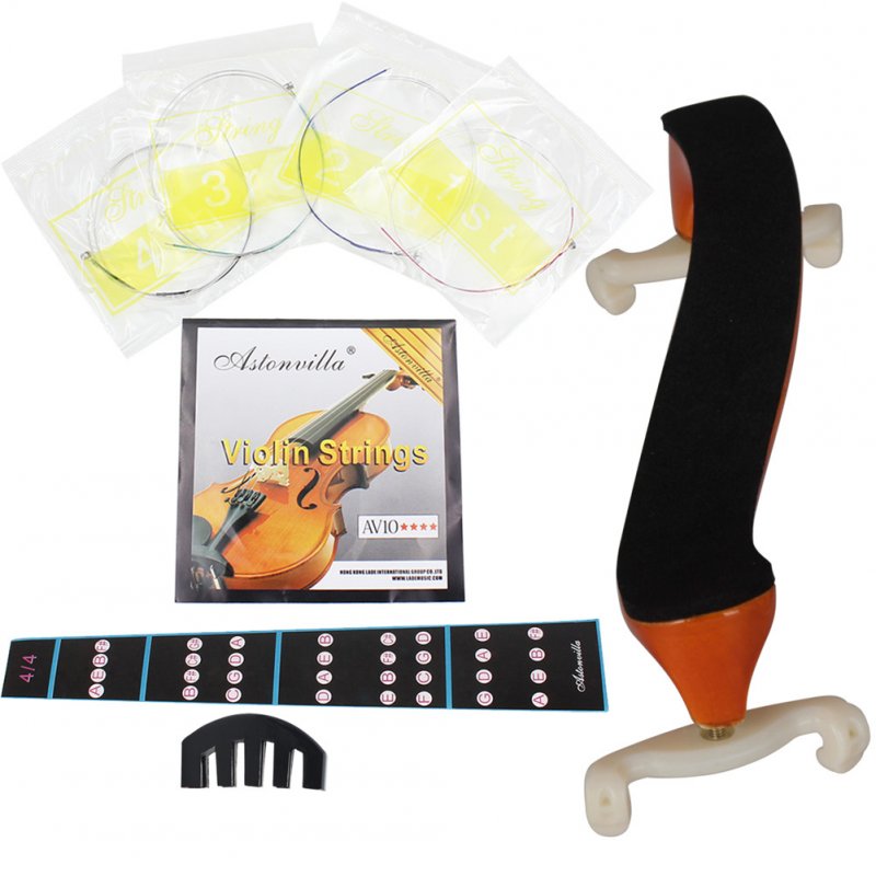 4pcs Violin Kit Fiddle Set Five-Claw Muffler+AV10 String+Fingerboard Sticker+Aston Villa 4/4 Violin Shoulder Rest  