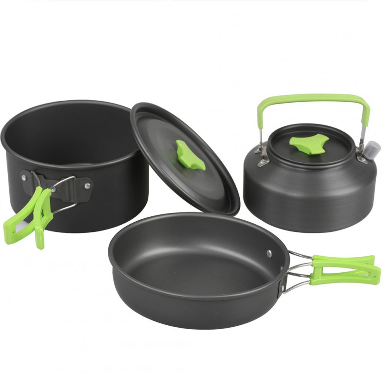 9 Pcs Outdoor Camping Cookware DS310 Picnic Cooking Set With Cooking Pot Frying Pan Kettle Plastic Bowl Spoon Rice Shovel Loofah Pouch 