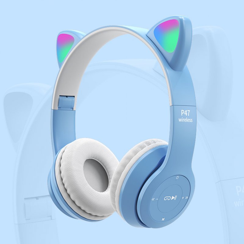 P47m Cute Cat Ears Luminous Head-mounted Headphones Wireless Bluetooth Game Headset 