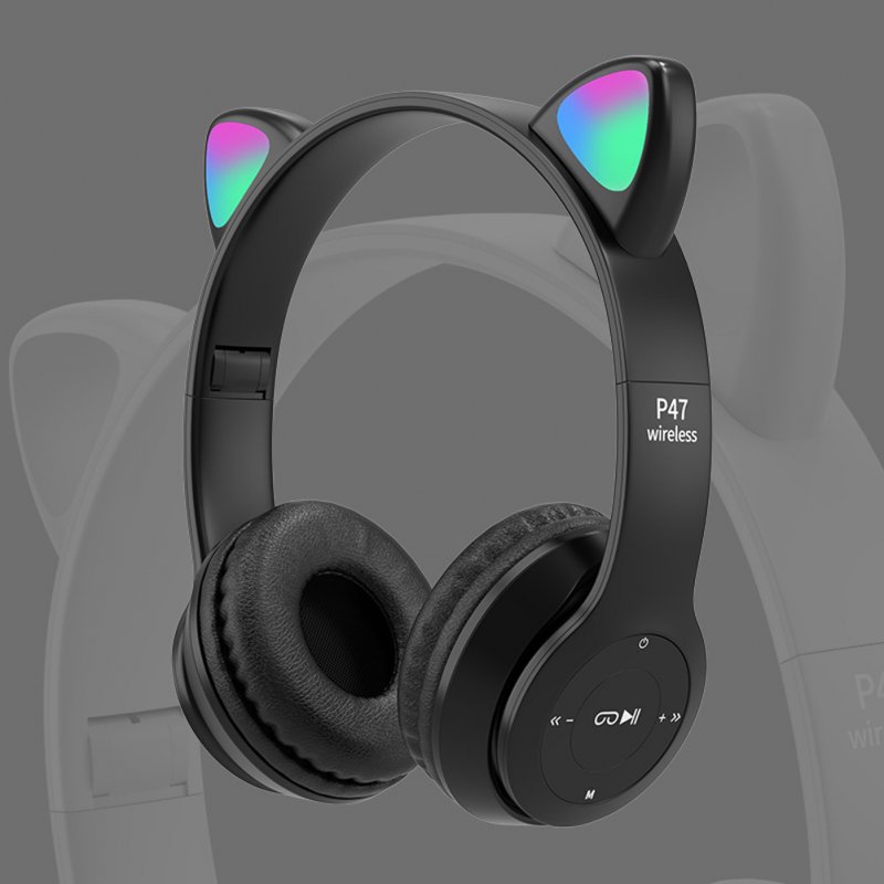 P47m Cute Cat Ears Luminous Head-mounted Headphones Wireless Bluetooth Game Headset 