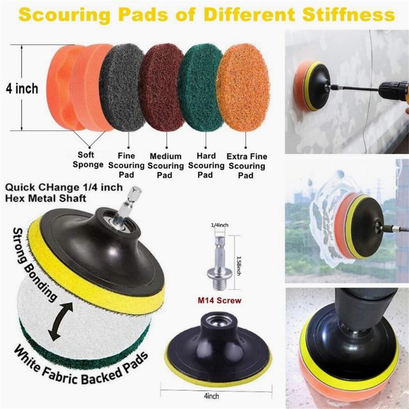 22 Pieces Drill Brush Attachment Set Power Scrubber Brush Pad Sponge Kit With Extend Attachment For Tile Sealants Bathtub Sinks Floor Wheels Carpet 