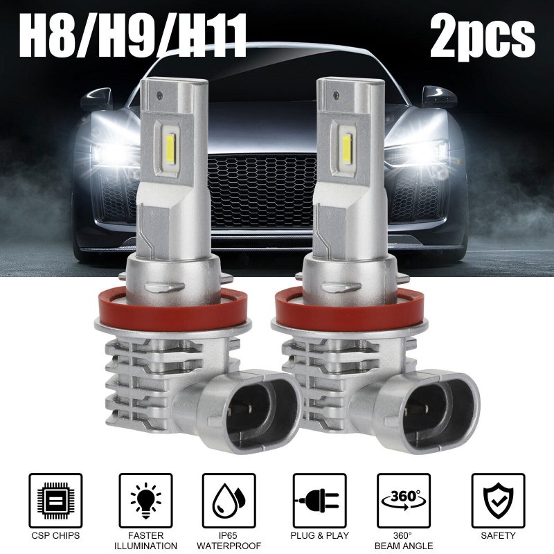 2pcs Car Led Headlight Kit H11 H9 H8 Super Bright Fog Lamp Daytime Running Light Bulbs 6000k White Waterproof 