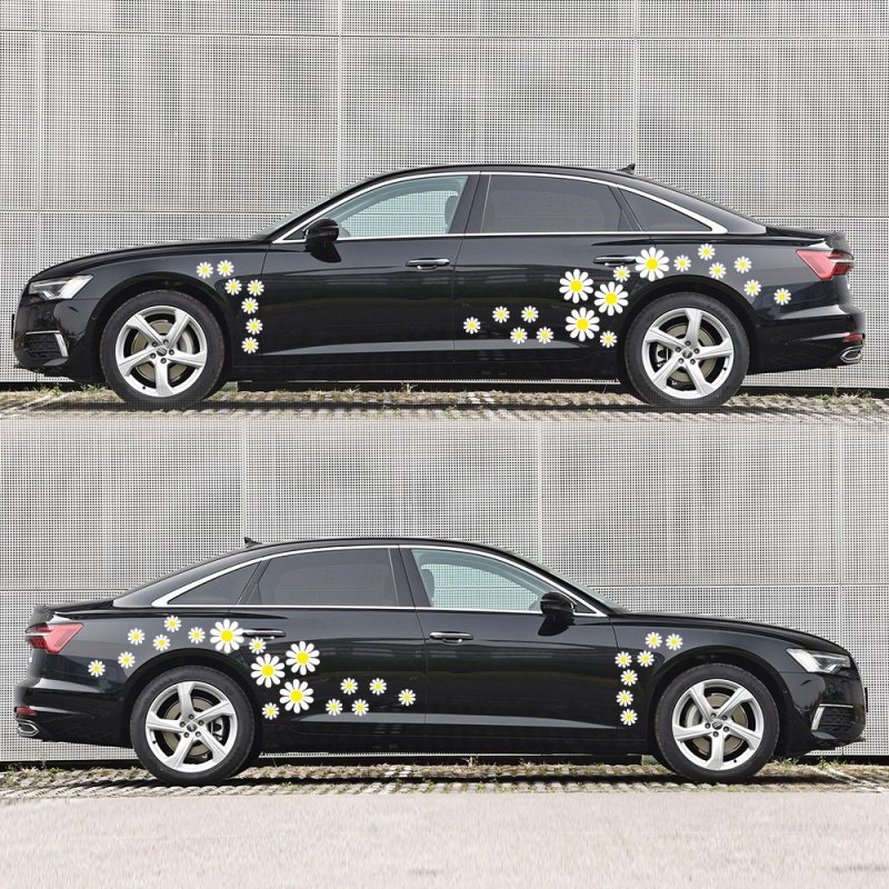 Car Rearview Mirror Window Body Bumper Light Eyebrow Fuel Tank Cap Decal Sticker Scratch Cover Daisy Flower 