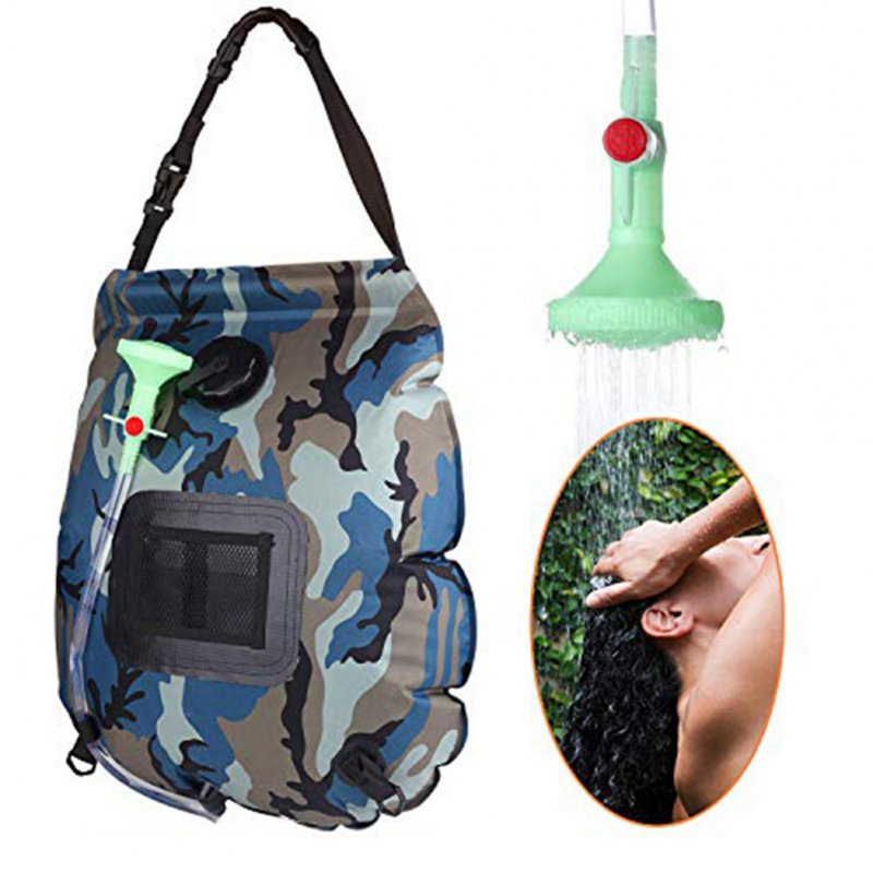 20l Outdoor Camping Shower Water Bag Portable Foldable Solar Heating Bath with Temperature Display Medium Blue