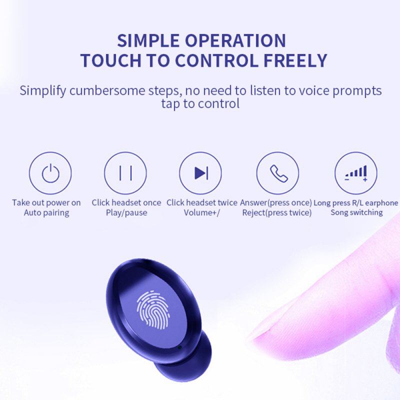 V8 TWS Wireless Earphones Bluetooth 5.0 Headset Mini Stereo Headphones Touch Control Sports Earbuds with 350mAh Charging Compartment 