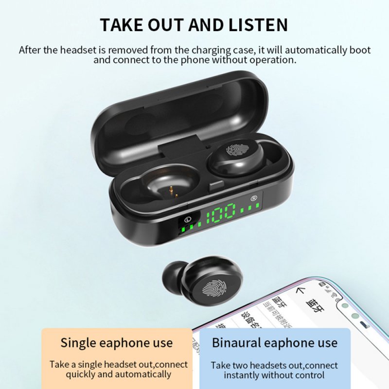 V8 TWS Wireless Earphones Bluetooth 5.0 Headset Mini Stereo Headphones Touch Control Sports Earbuds with 350mAh Charging Compartment 