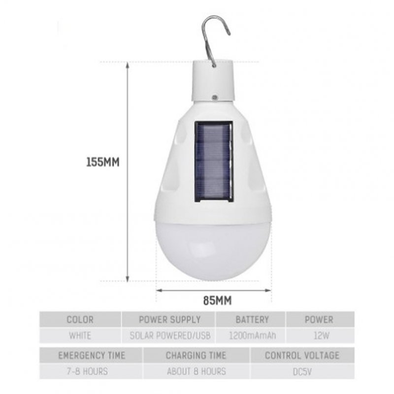5v 12w Led Solar Light Bulb 6500k 950 Lumens Rechargeable Portable Outdoor Camping Emergency Lamp 