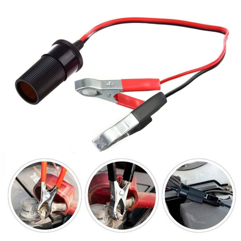 Car Cigarette Lighter Socket 12V Portable Power Plug Adapter with Crocodile Clip 